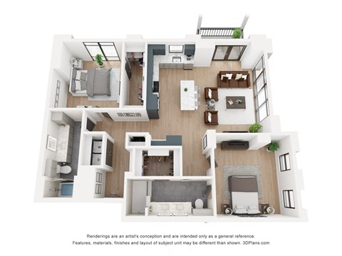 Floor plan for 2 beds, 2 baths, 1338 sqft